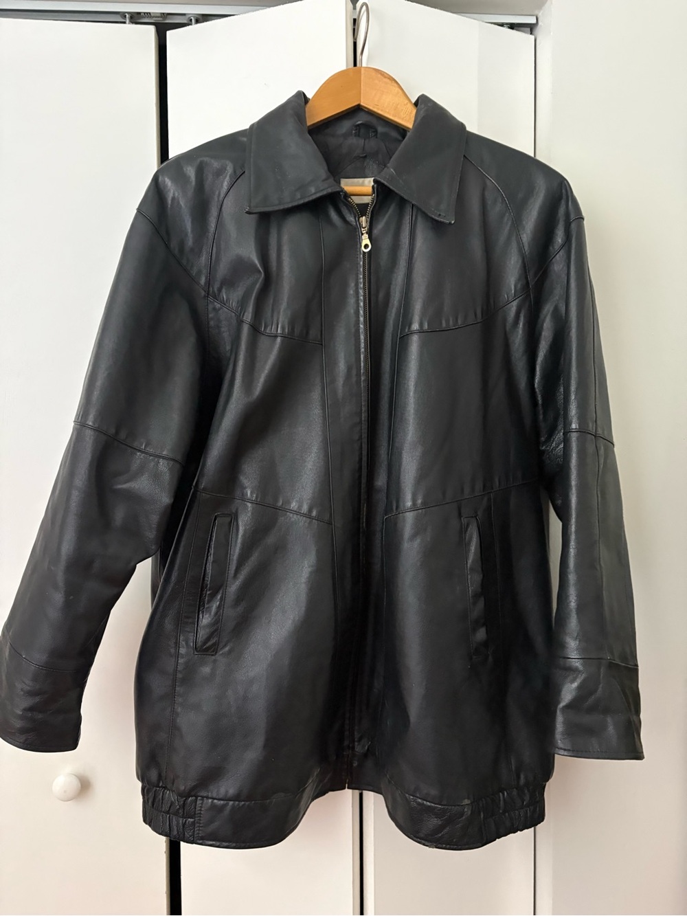 Women’s Black Leather Jacket Vintage Venezia Mid-Length 1-2XL